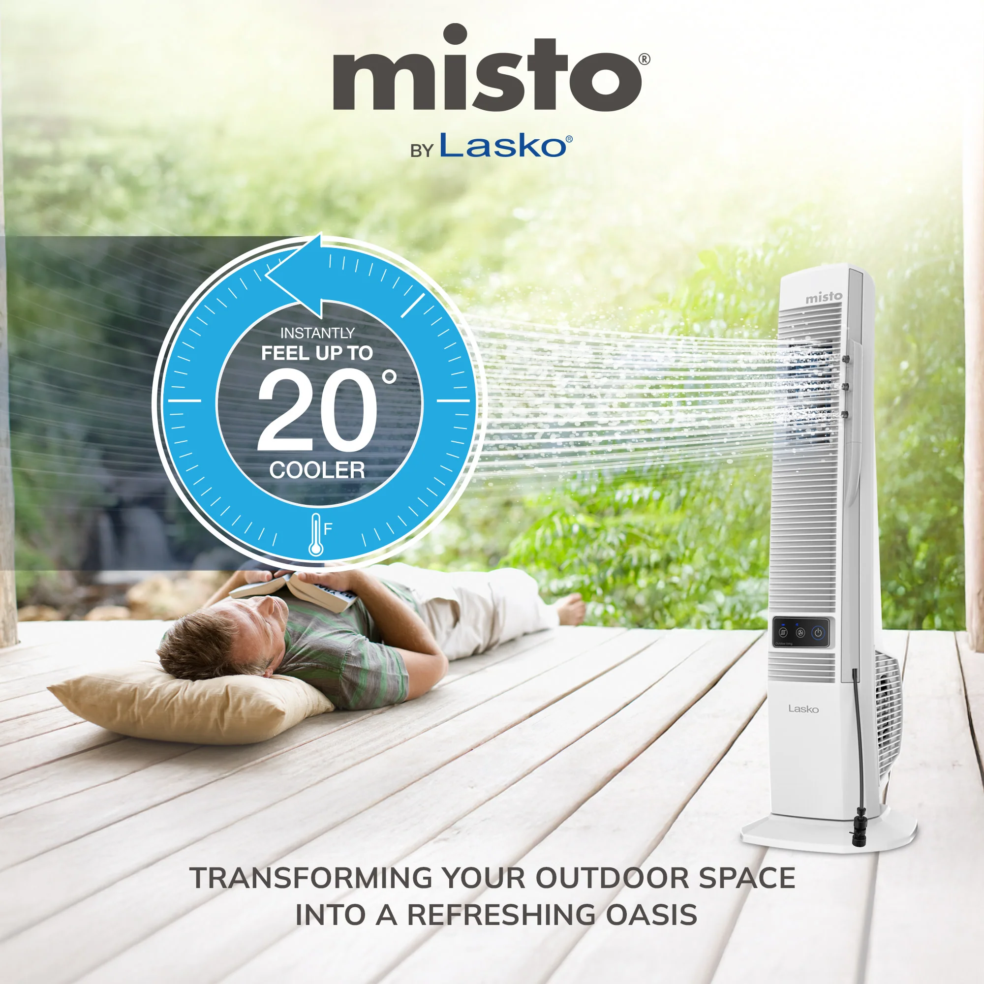 Lasko Misto 42" Outdoor Misting Tower Fan: Oscillating, 4-Speed, White - Image 2