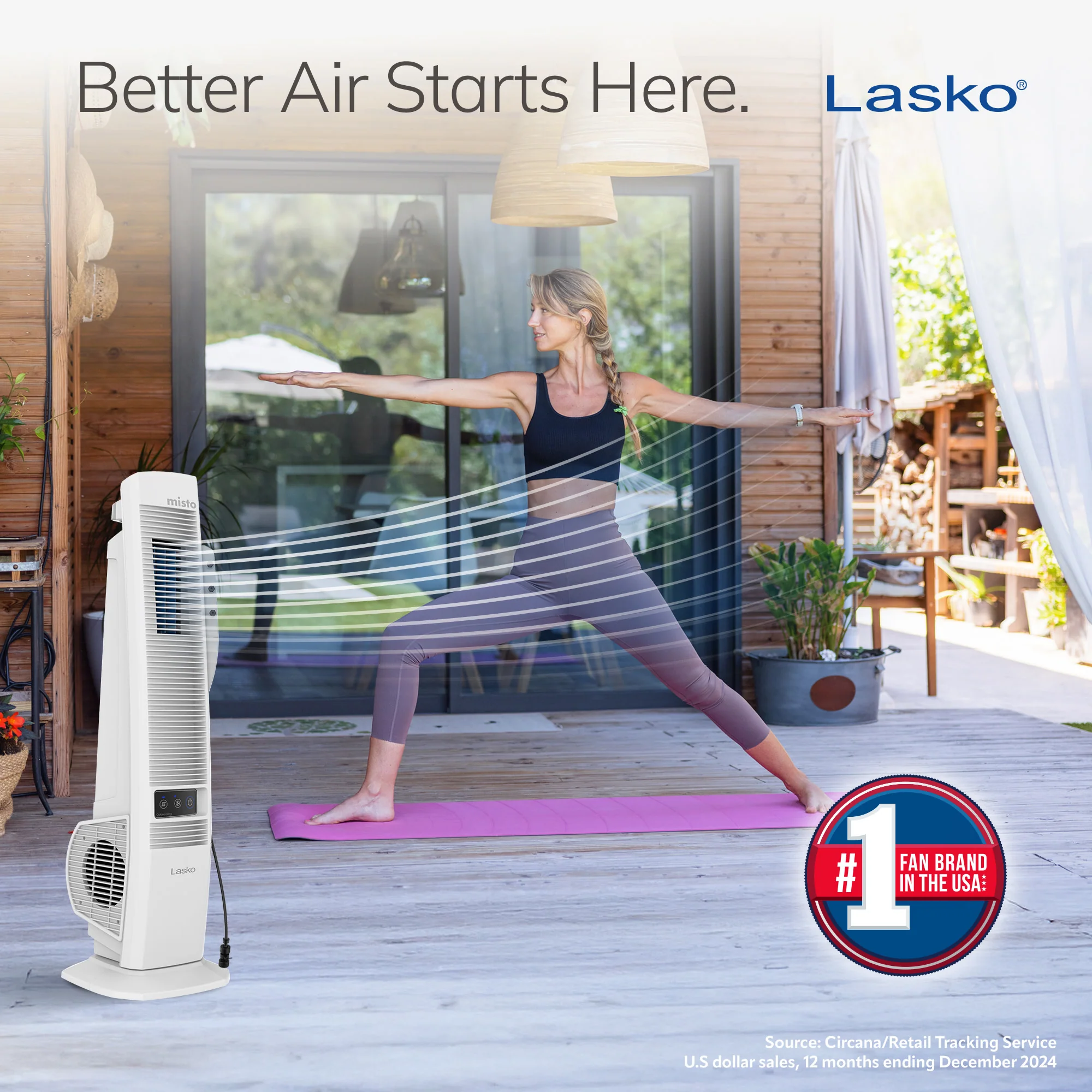 Lasko Misto 42" Outdoor Misting Tower Fan: Oscillating, 4-Speed, White - Image 8